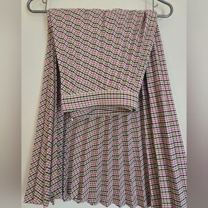 LOFT Plaid Pleated Midi Skirt